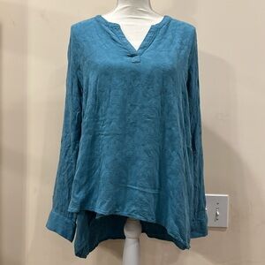 VERA WANG Simply Vera long sleeve sutton blue blouse adjustable sleeve length XL